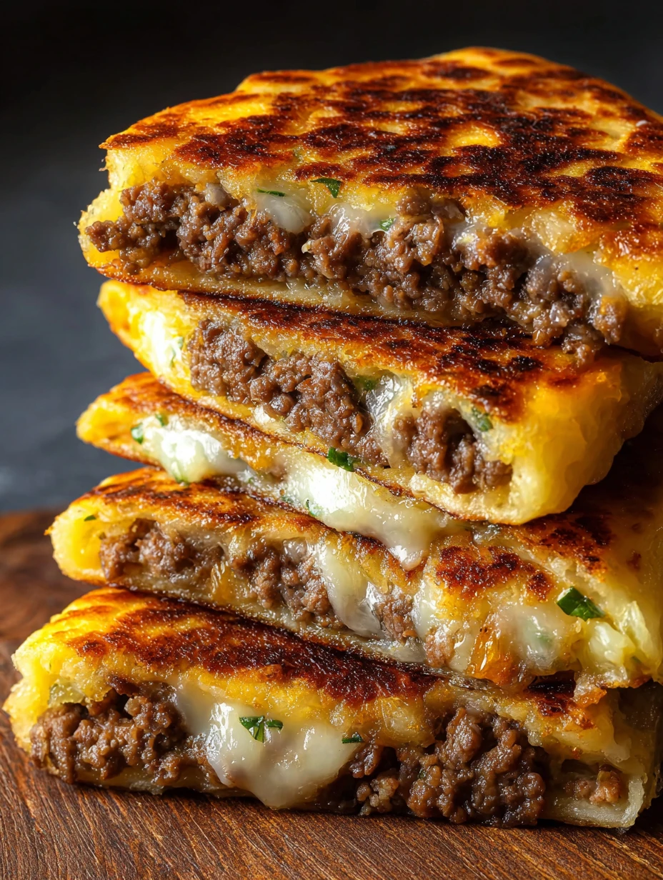 Golden Potato Pancakes With Beef Recipe Savory Beef Stuffed Potato Pancakes Cheesy Beef Potato Pancakes Gourmet Beef And C...