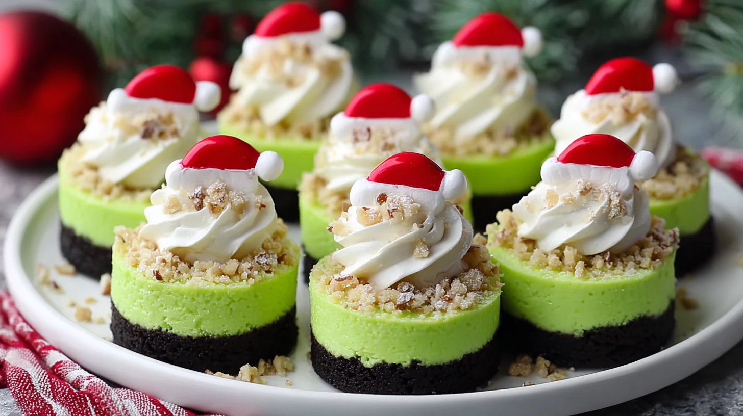 Grinch Mini Cheesecake Recipe Easy Grinch Mini Cheesecakes Christmas Grinch Cheesecake Bites Homemade Grinch Cheesecake Mi...