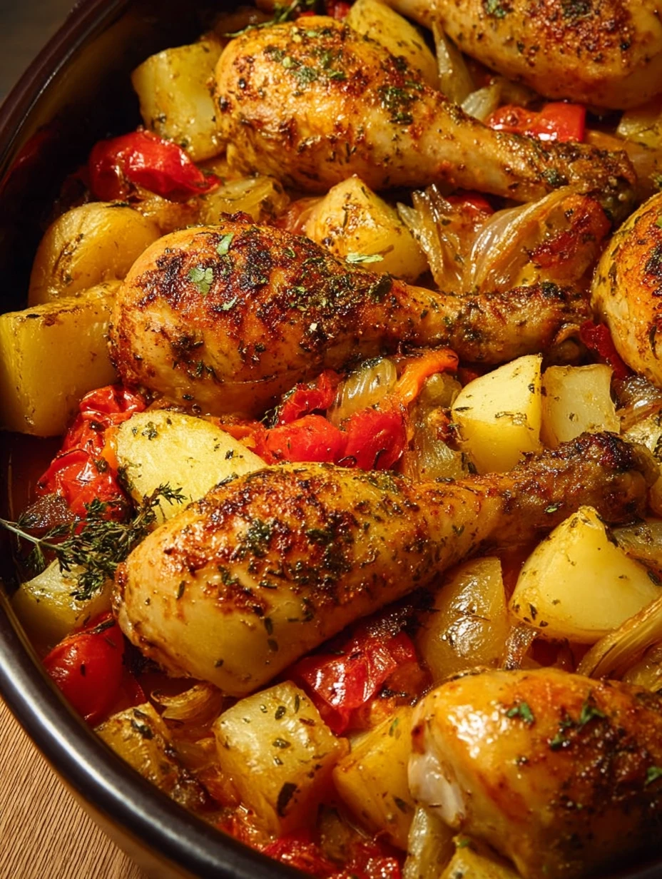 Herb-Roasted Chicken Legs with Golden Potatoes and Vegetables
