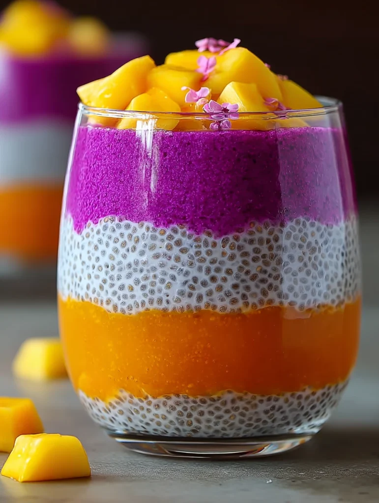 Mango Dragon Fruit Chia Pudding Recipe Easy Mango Chia Pudding Nutritious Breakfast Chia Pudding Vegan Dragon Fruit Chia P...