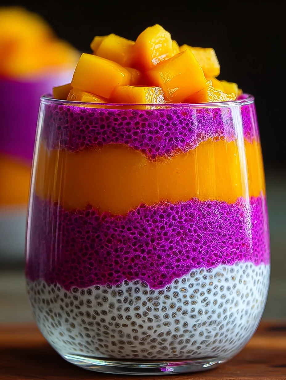 Mango Dragon Fruit Chia Pudding Recipe Easy Mango Chia Pudding Nutritious Breakfast Chia Pudding Vegan Dragon Fruit Chia P...