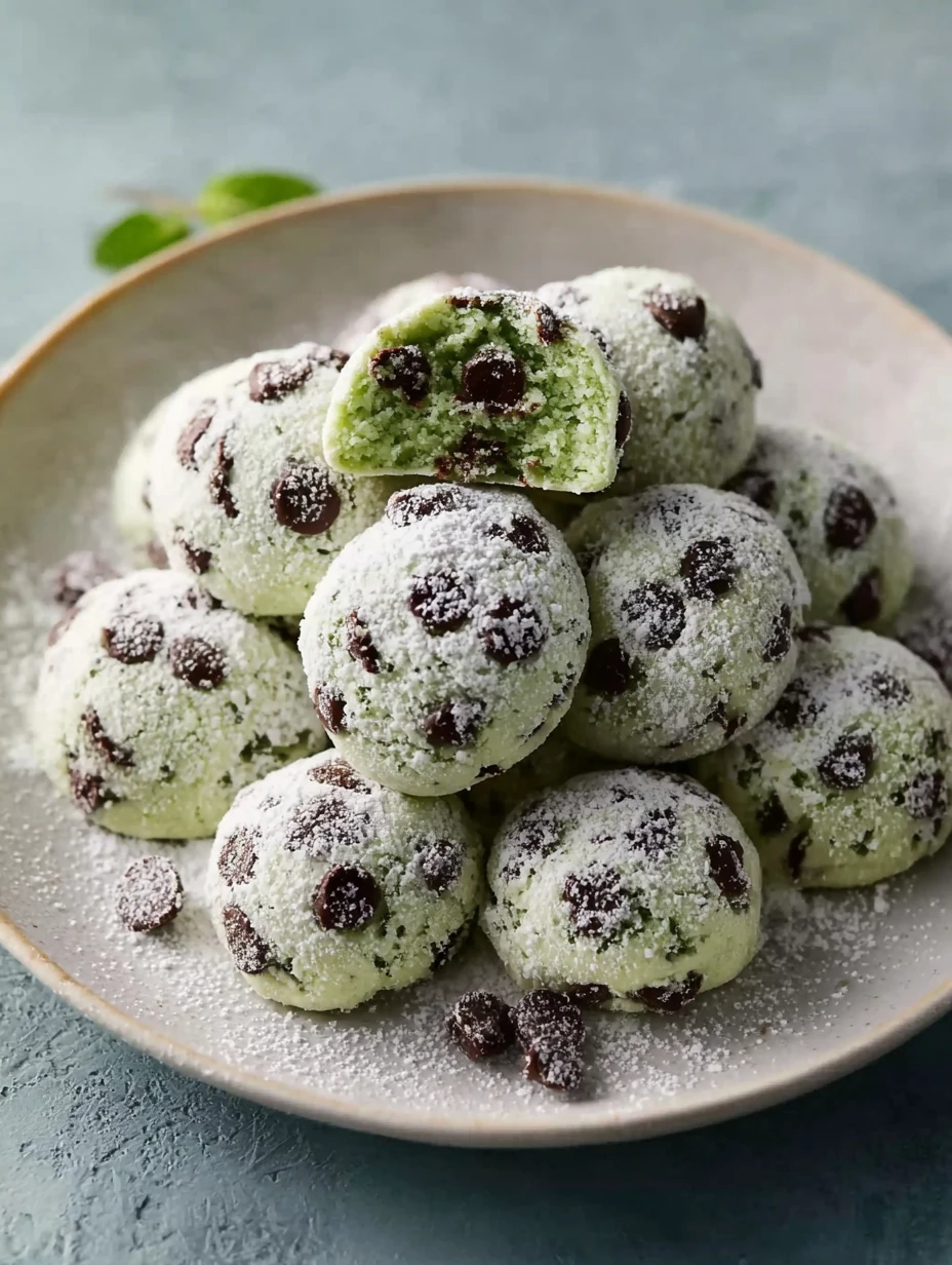 Mint Chocolate Chip Snowball Cookies