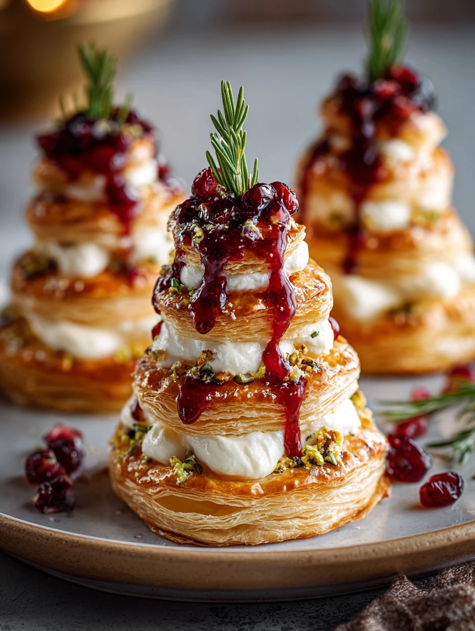 Puff Pastry Trees with Burrata & Cranberry Glaze