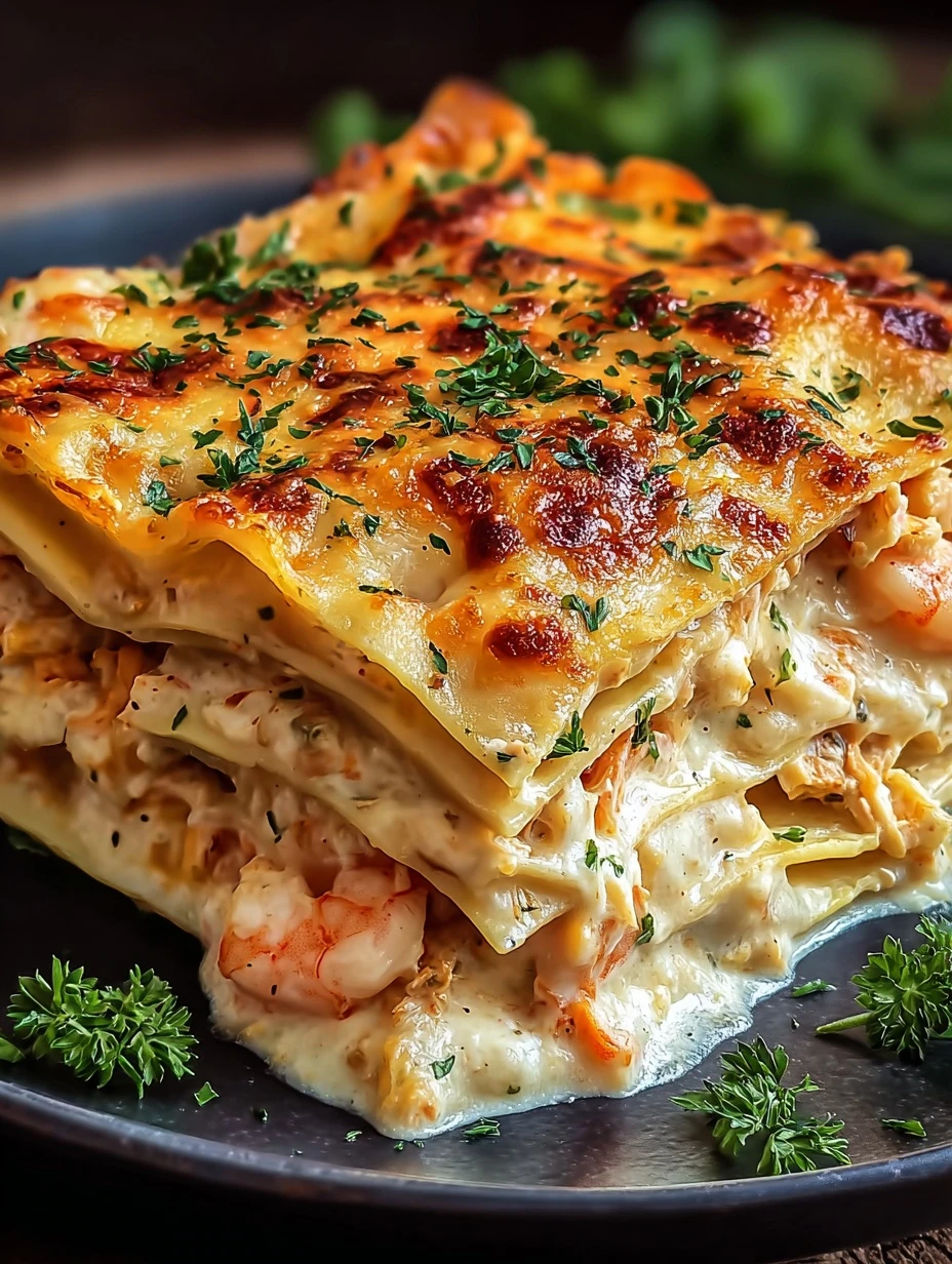 Gooey Shrimp Crab Lasagna Seafood Bake