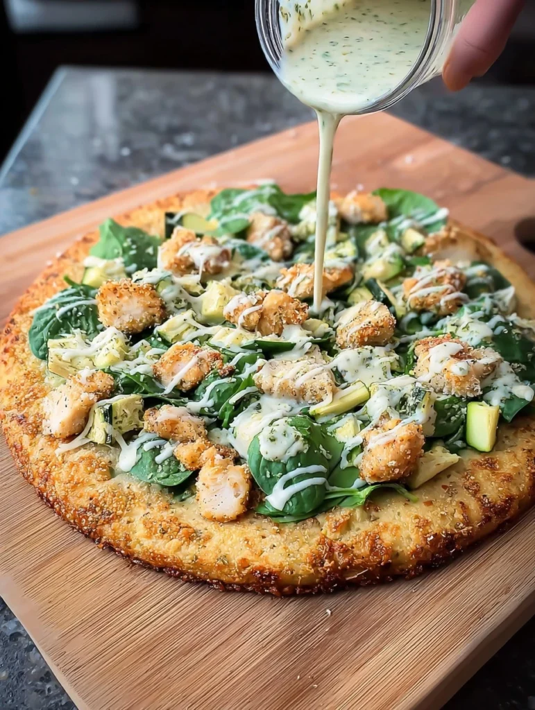 Viral Chicken Crust Caesar Salad Pizza Good