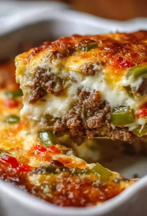 Low Carb Philly Cheesesteak Casserole