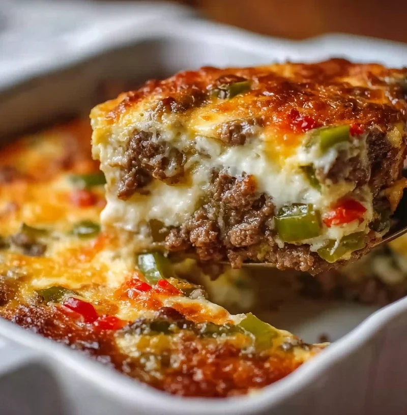 Low Carb Philly Cheesesteak Casserole