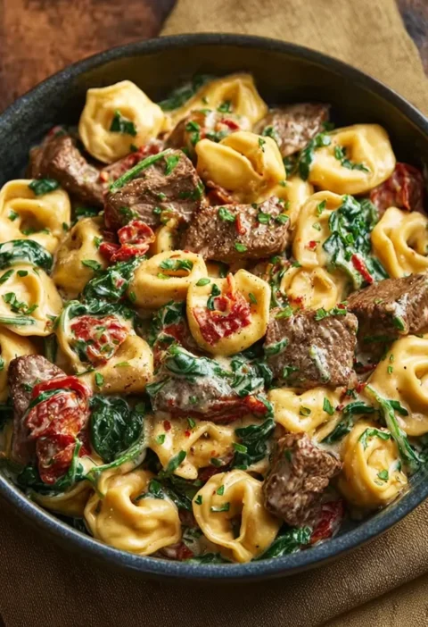 Creamy Tuscan Spinach Steak Bites Tortellini Cozy Italianinspired