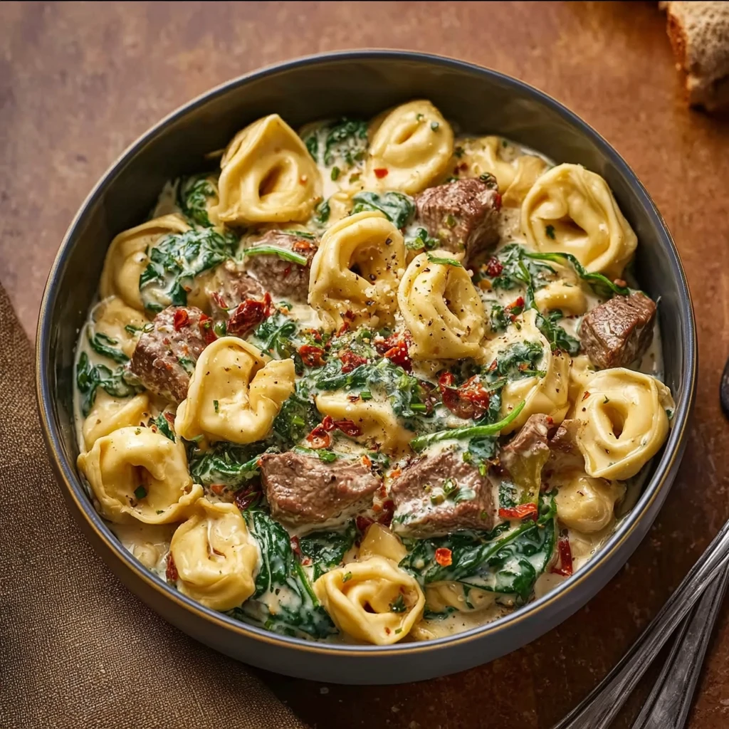 Creamy Tuscan Spinach Steak Bites Tortellini Cozy Italianinspired