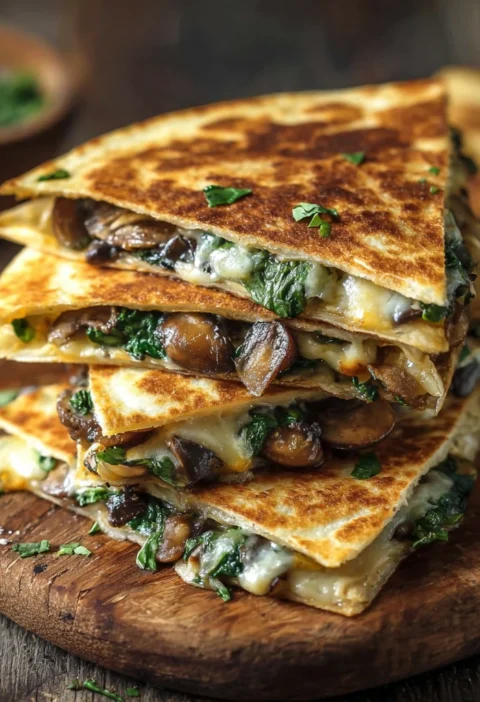 Crispy Baked Spinach Mushroom Quesadillas
