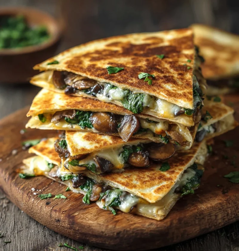 Crispy Baked Spinach Mushroom Quesadillas