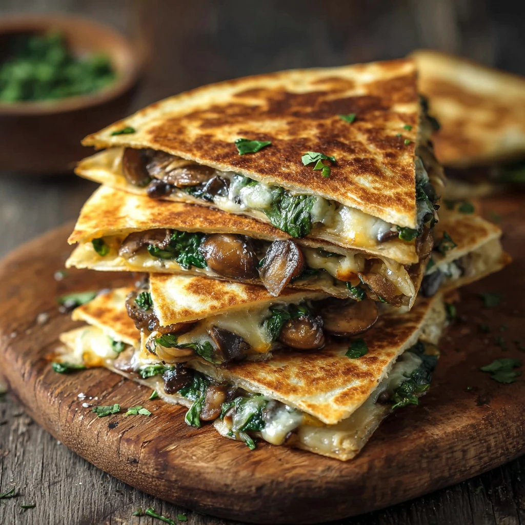 Crispy Baked Spinach Mushroom Quesadillas