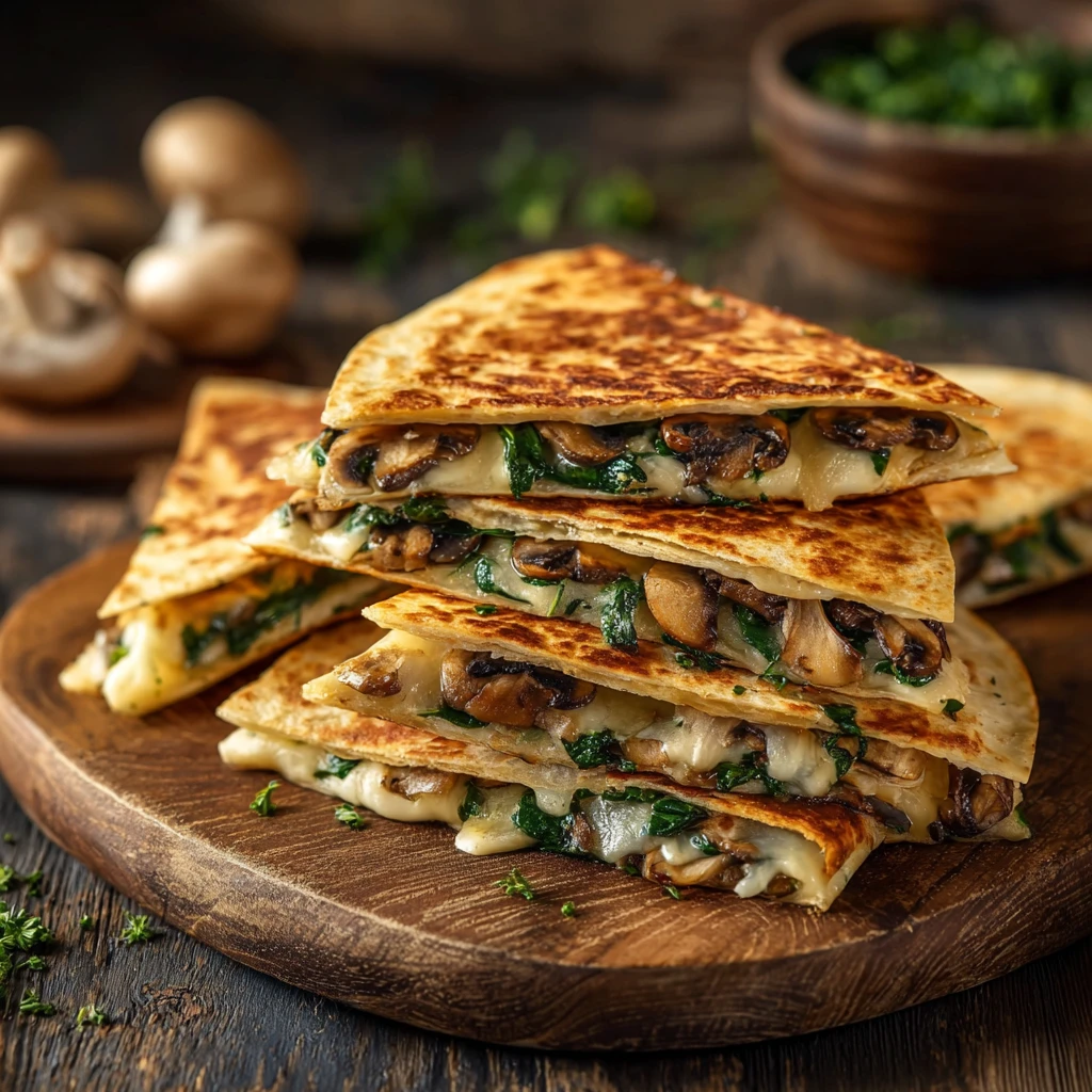 Crispy Baked Spinach Mushroom Quesadillas