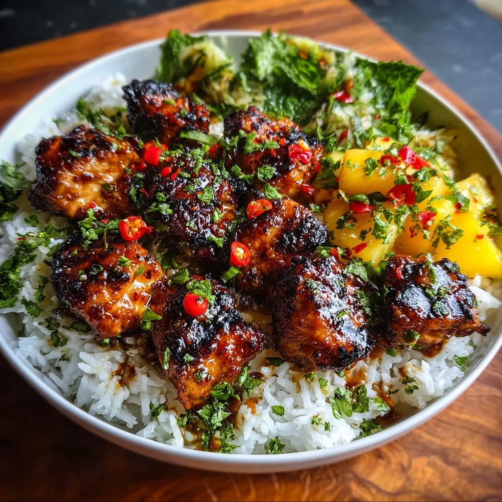 Grilled Maple Sriracha Chicken Bites Coconut Rice