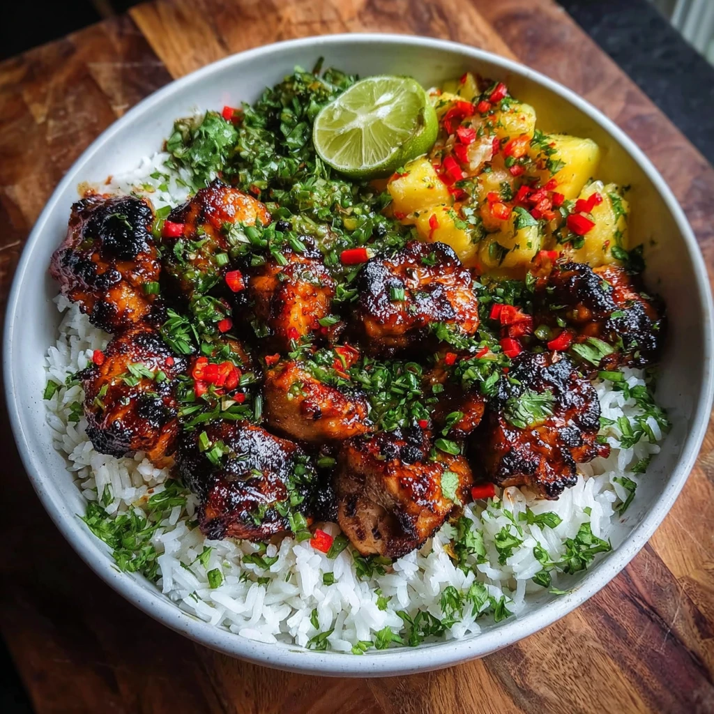 Grilled Maple Sriracha Chicken Bites Coconut Rice