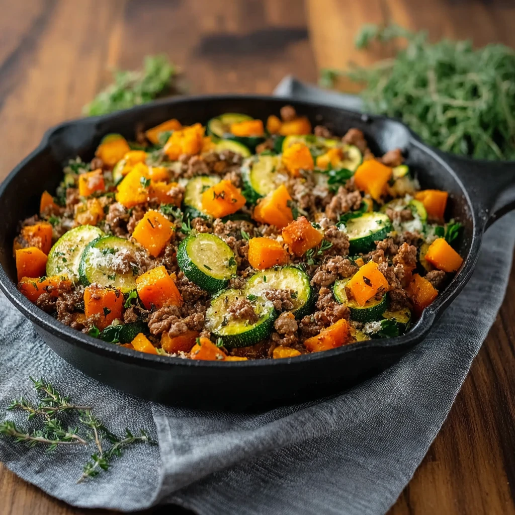 Ground Beef Zucchini Sweet Potato Skillet