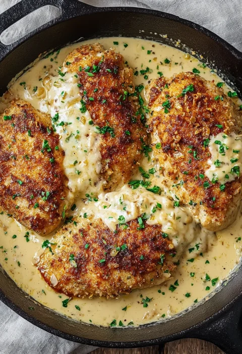 Parmesan Crusted Chicken Creamy Garlic Sauce