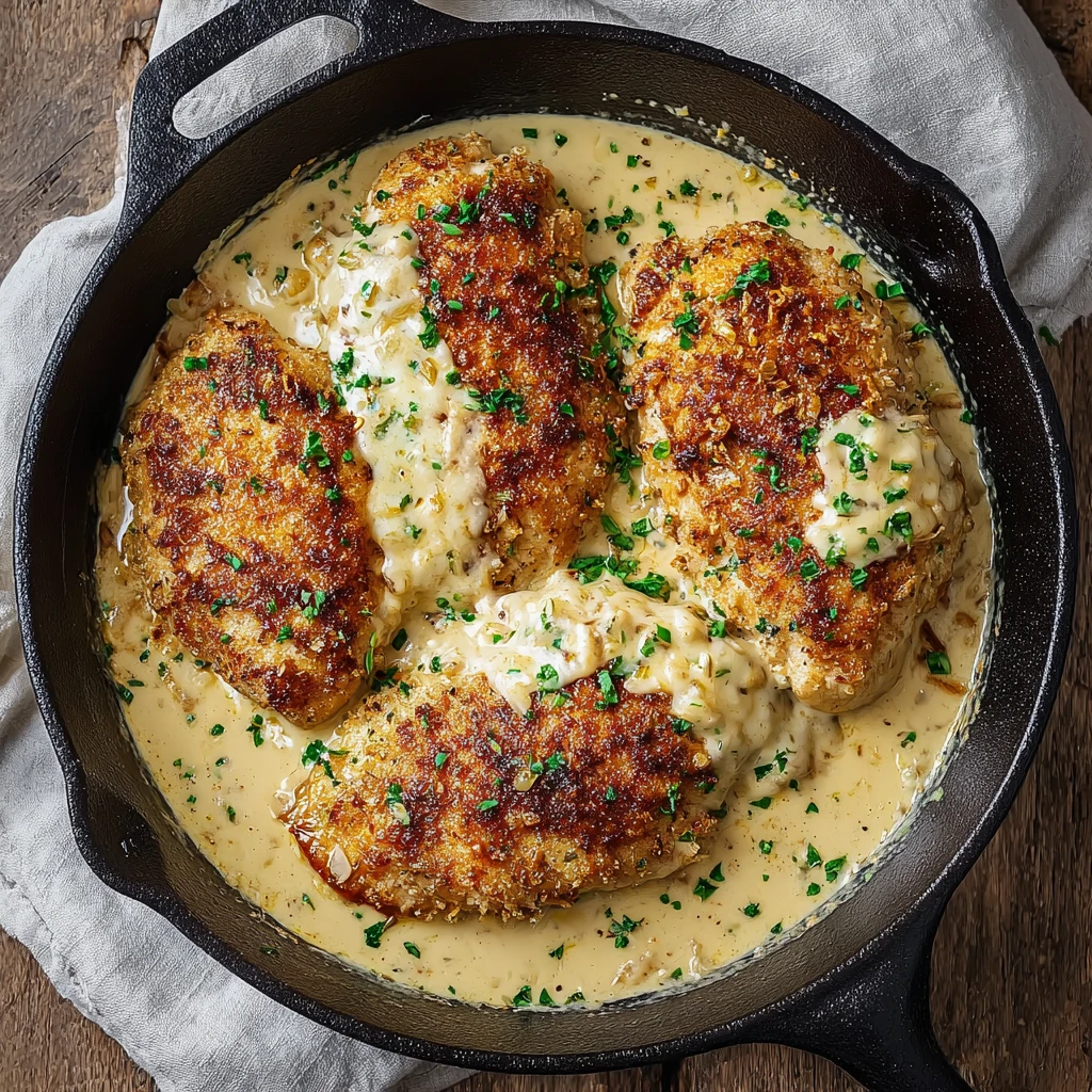 Parmesan Crusted Chicken with Creamy Garlic Sauce