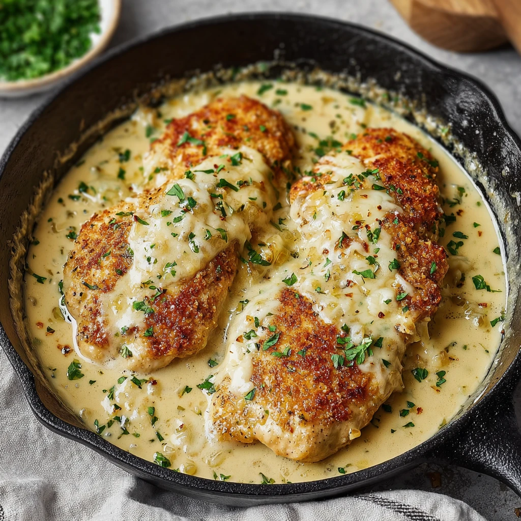 Parmesan Crusted Chicken Creamy Garlic Sauce