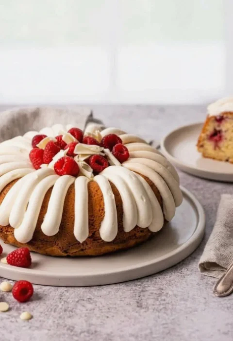 white chocolate raspberry bundt cake