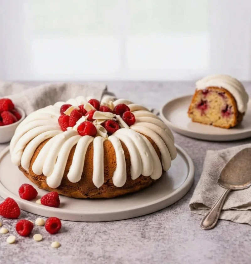 white chocolate raspberry bundt cake